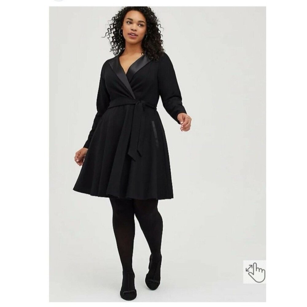 Torrid Tuxedo Wrap Skater Dress Black Long Sleeve Cocktail Party Size 16